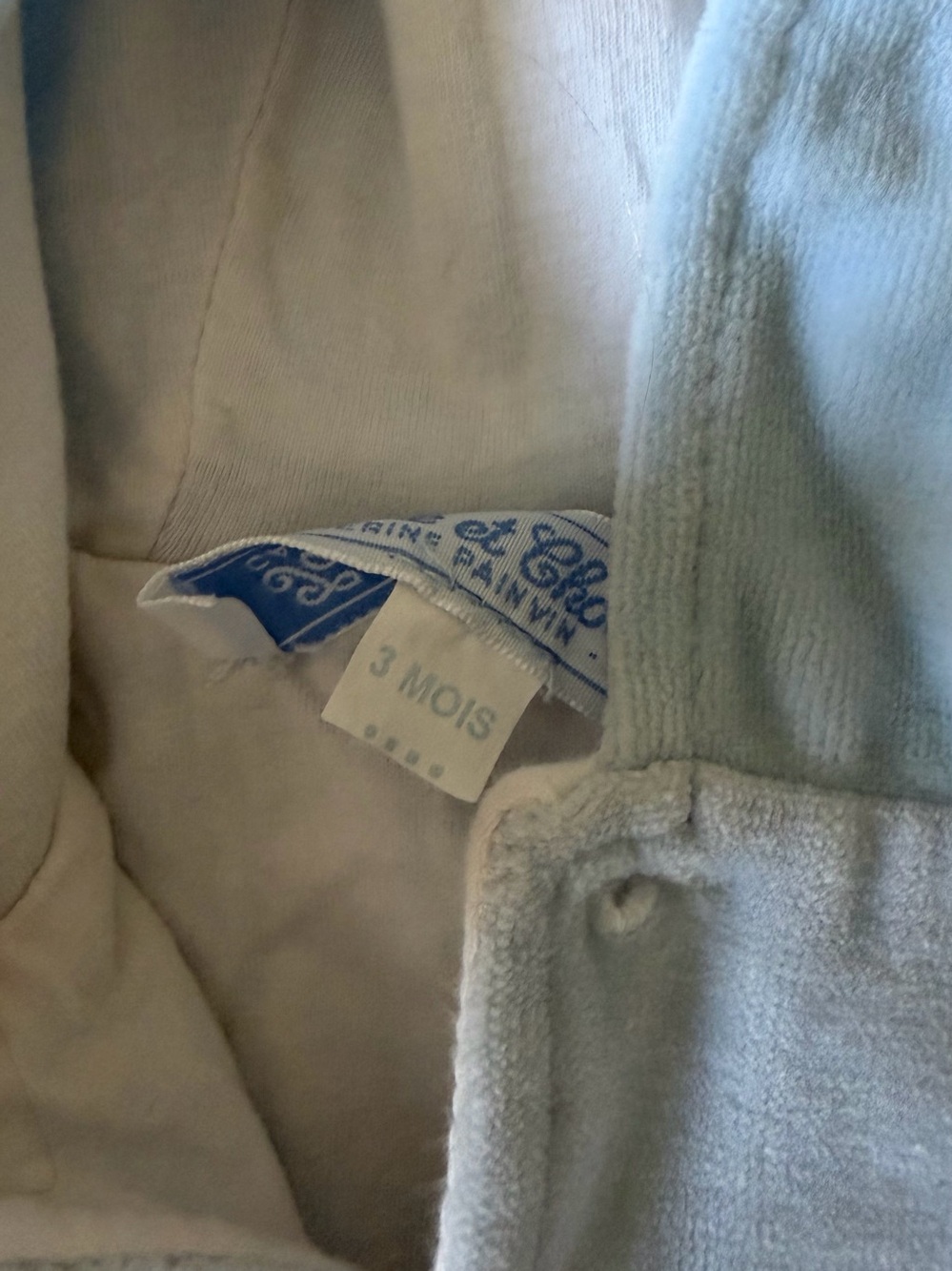 Tartine et Chocolat Light Blue button down velvet Baby Hooded Jacket 3 months